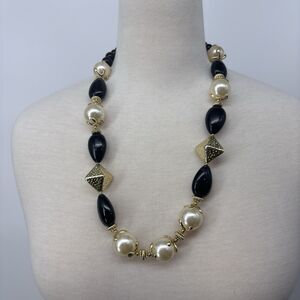 Vintage Black Gold Faux Pearl Statement Necklace Chunky Bead Retro 90s